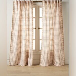 NWT Anthropologie Cotten Linen Gingham Curtains-(2 Curtains)